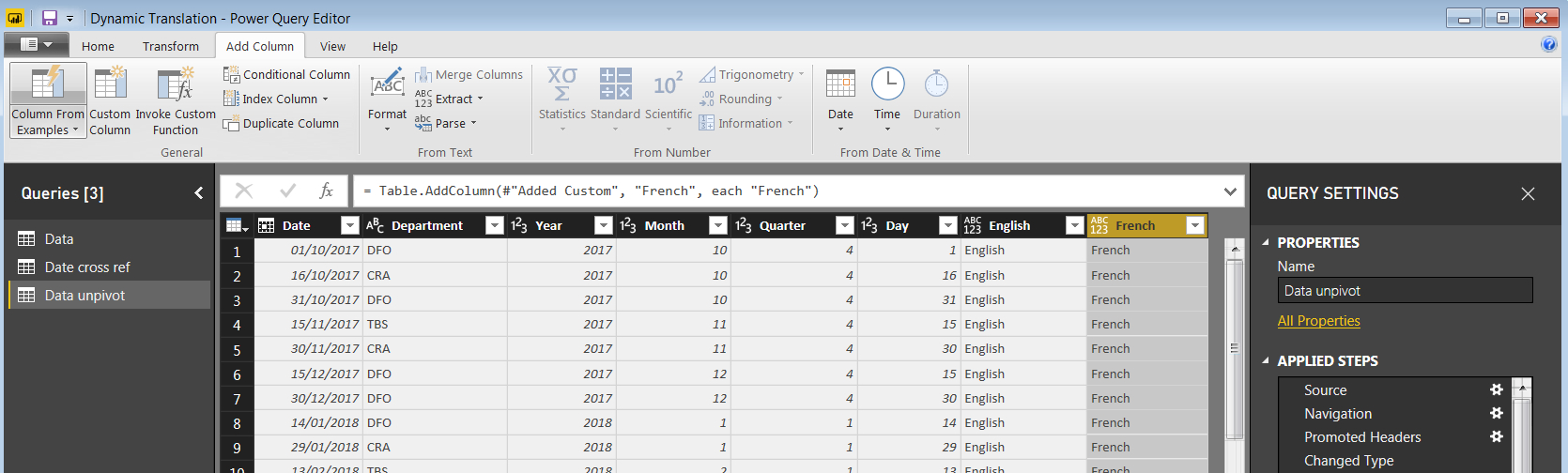 Adding English & French columns