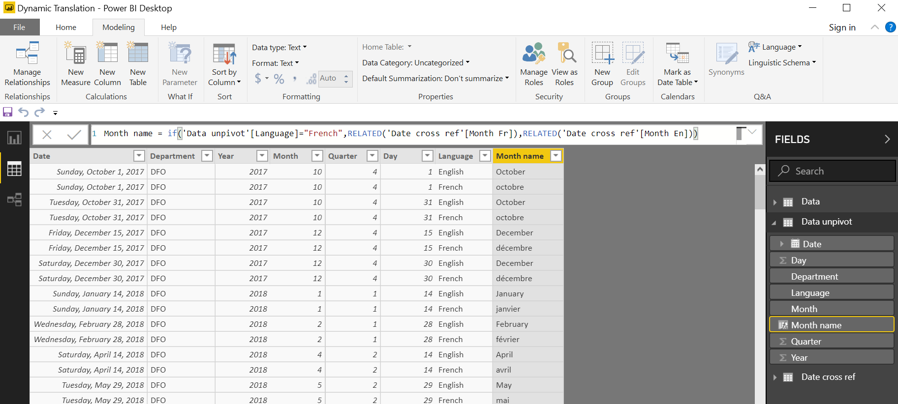Calculated month column